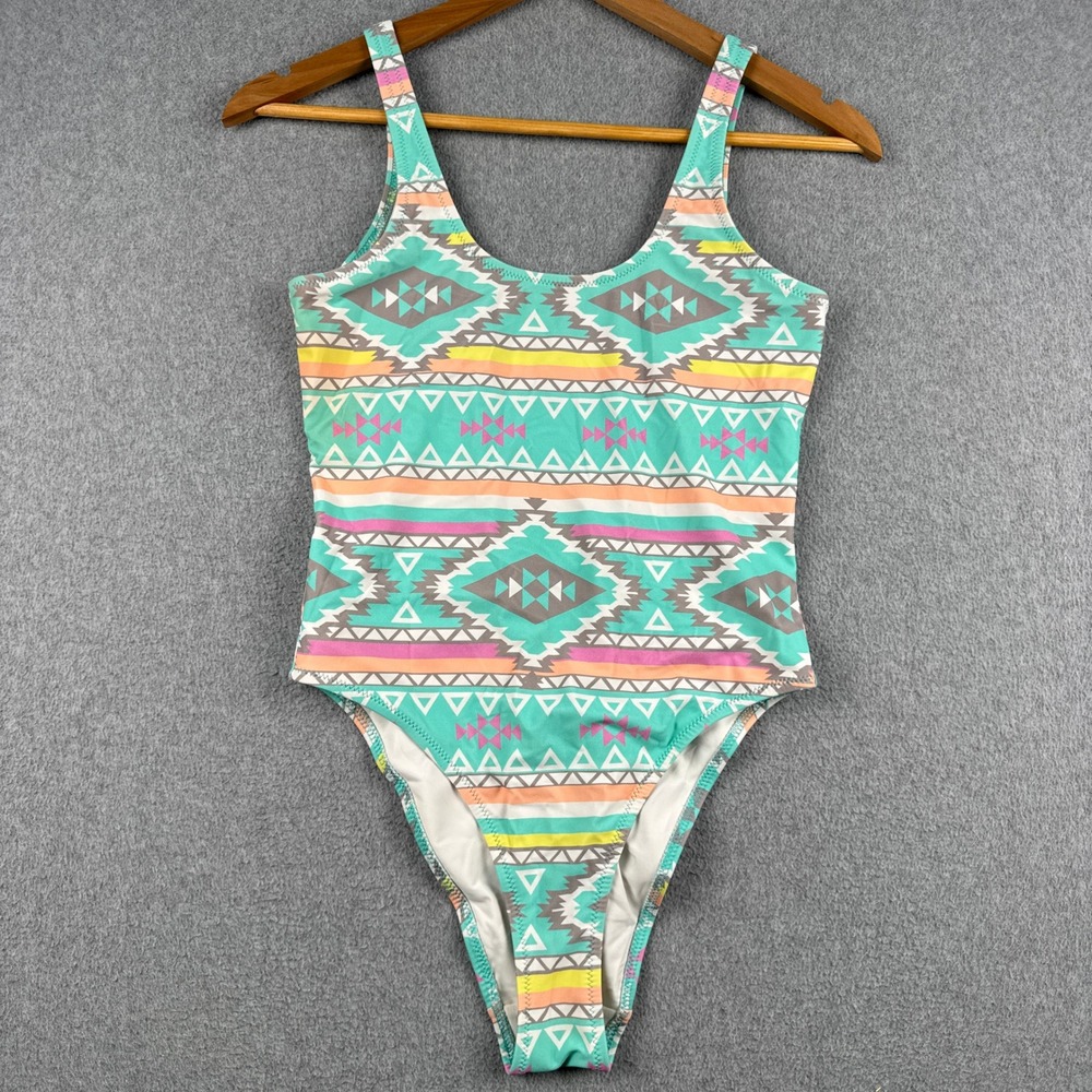 Chubbies One Piece Swimsuit Womens Small Geometric Tribal Teal Multi Color
